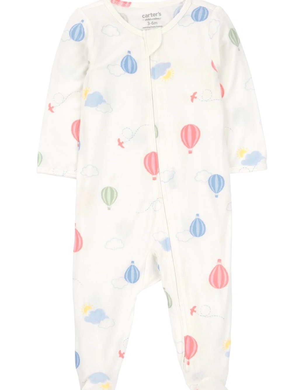 Carter's White Footed One-Piece with Pink Blue Green Hot Air Balloons